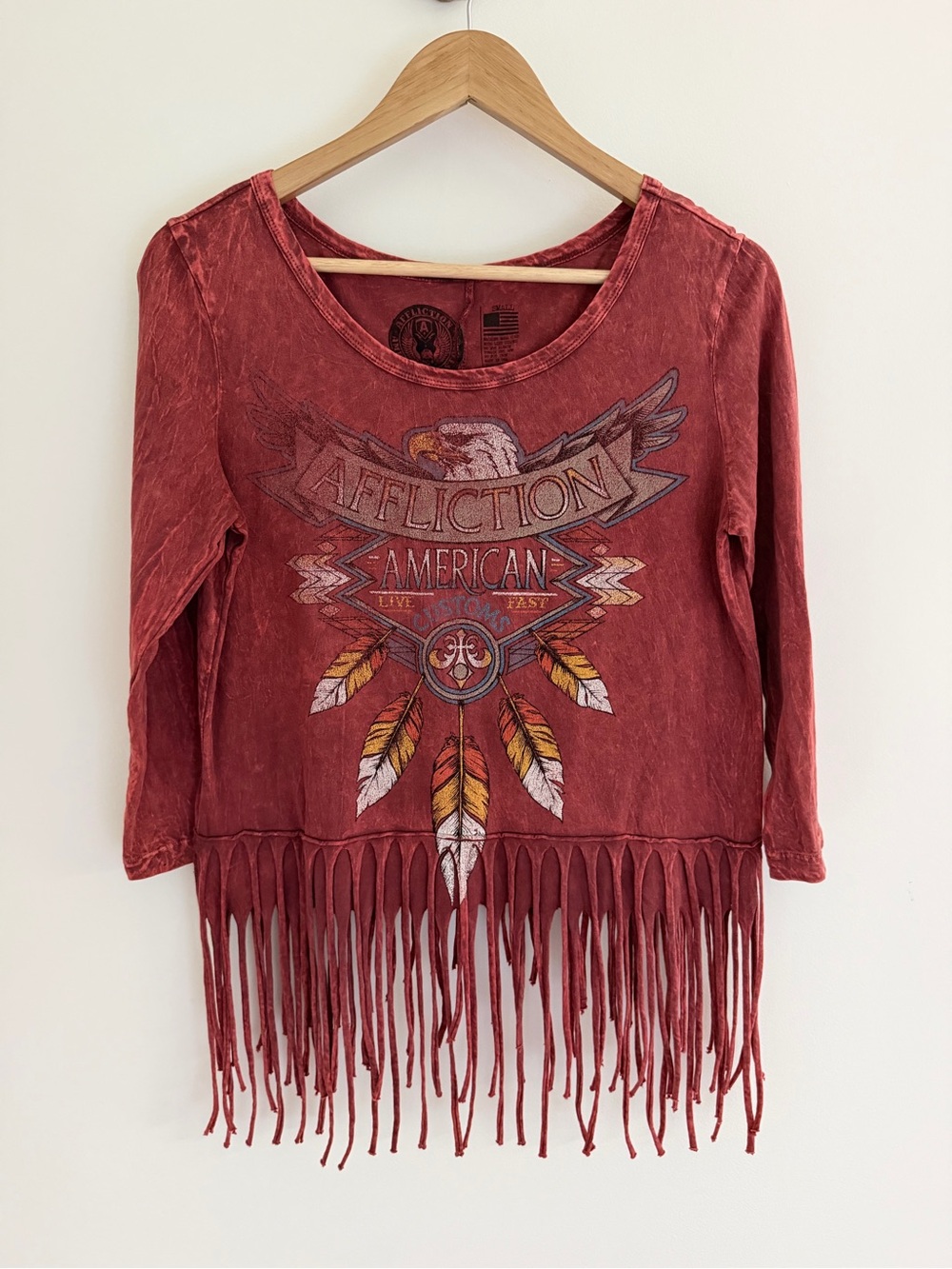 Affliction American Customs Fringe Eagle Top S Western Y2K